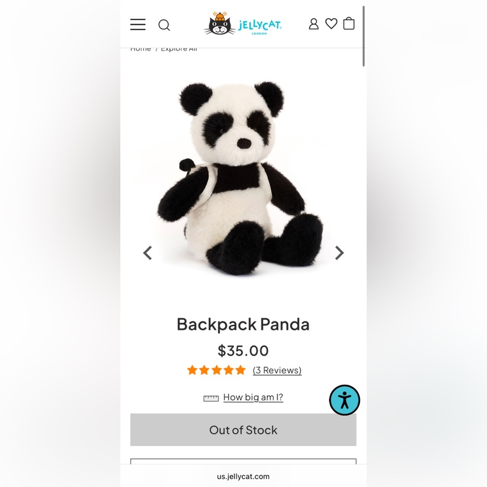 Discountinued Jellycat Backpack Panda